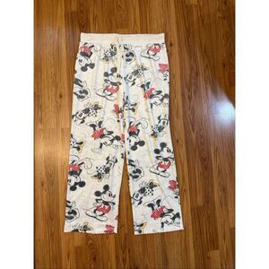 Disney Women's Mickey Mouse Fleece Drawstring Pajama Pants Cream Black Sz Large